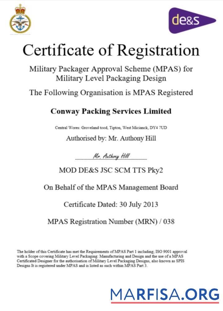 Printable USA MPAS certificate of business registration Word and PDF template